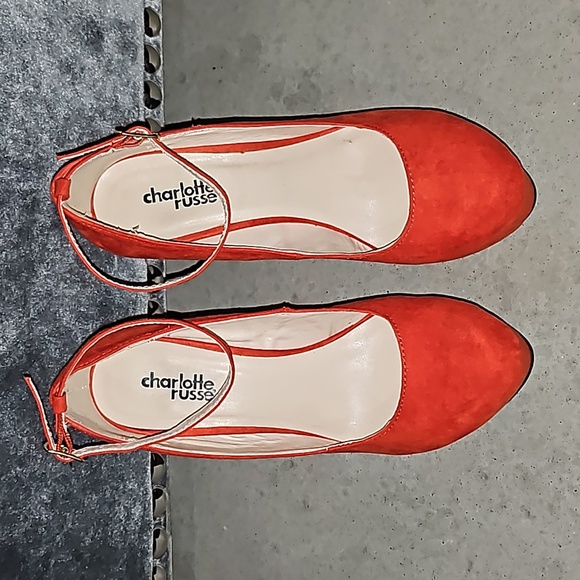 Unique Tomato Red Suede Ankle Strap Closed Unique Heels Shoes size 6 - Picture 2 of 6